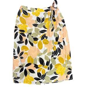 🌼 Rachel Zoe Linen Skirt Floral Print Size M Yellow Green Boho Cottagecore